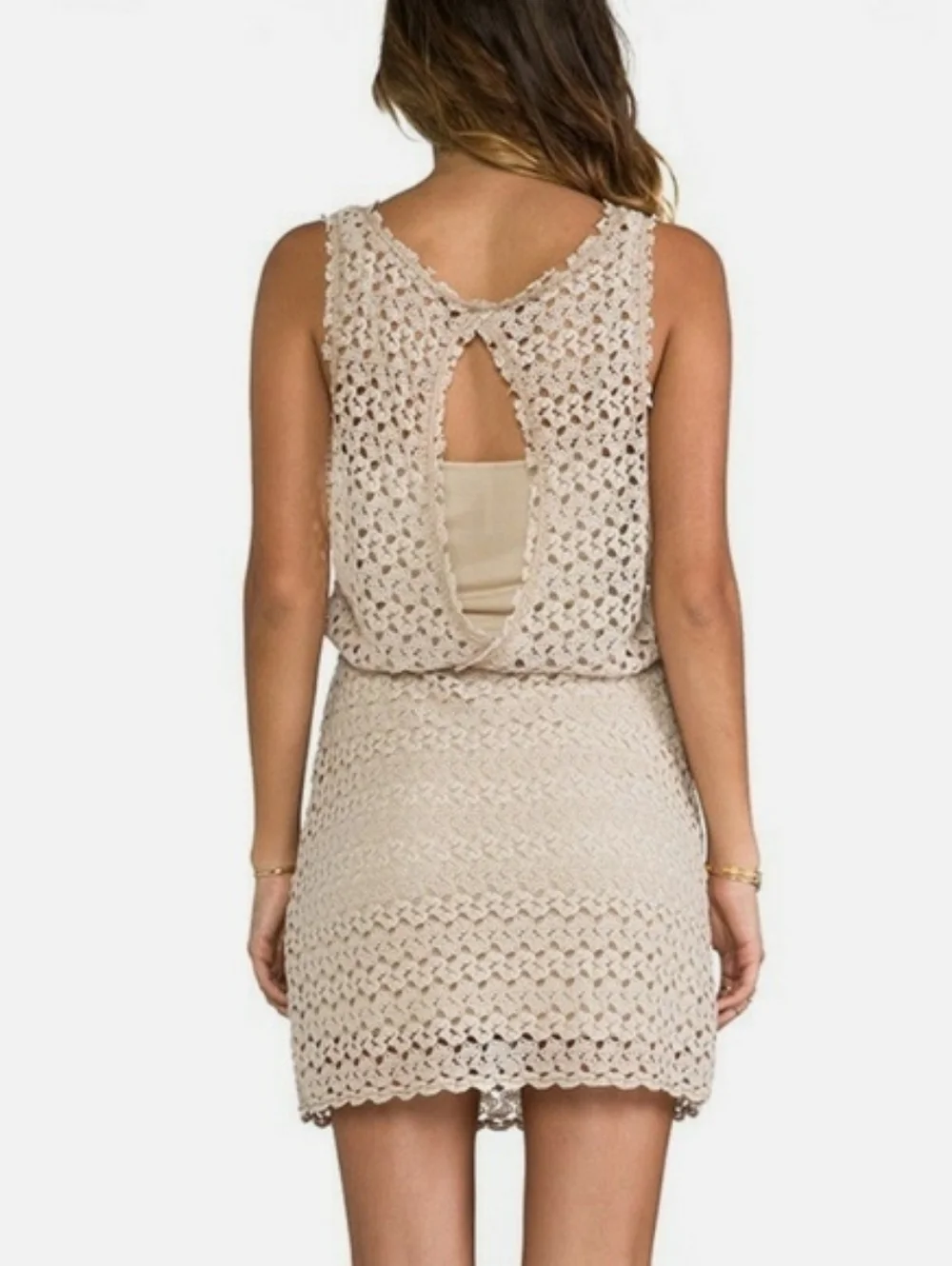 Free People Lily Lace Crochet Blouson Mini Dress in Natural Size Medium - Picture 2 of 11